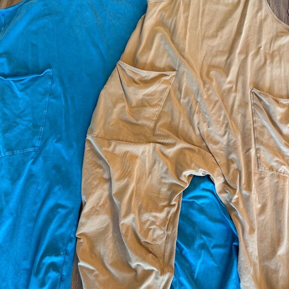 Free People Hot Shot Onesie Lot of Two (2) Toasted Coconut & Blue size L - Picture 4 of 4